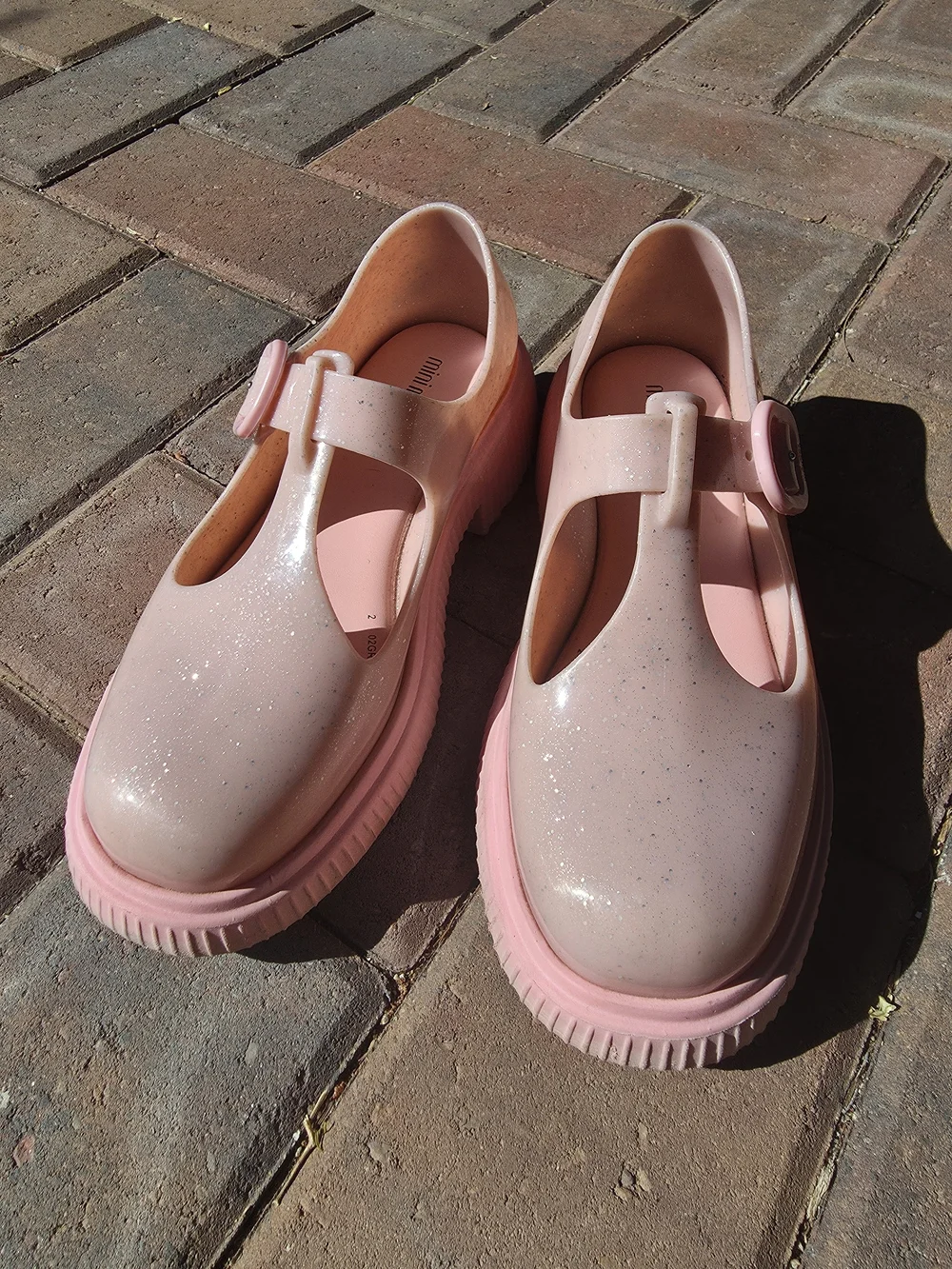 Mini Melissa Sparkle Pink Jelly Mary Jane Platform Shoes